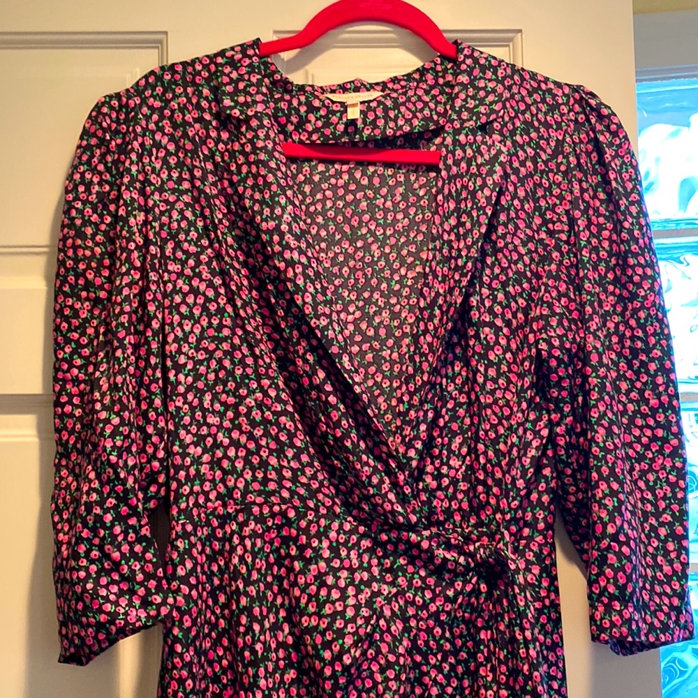 Only worn twice, Rebecca Taylor midi dress with pink floral print and side waist